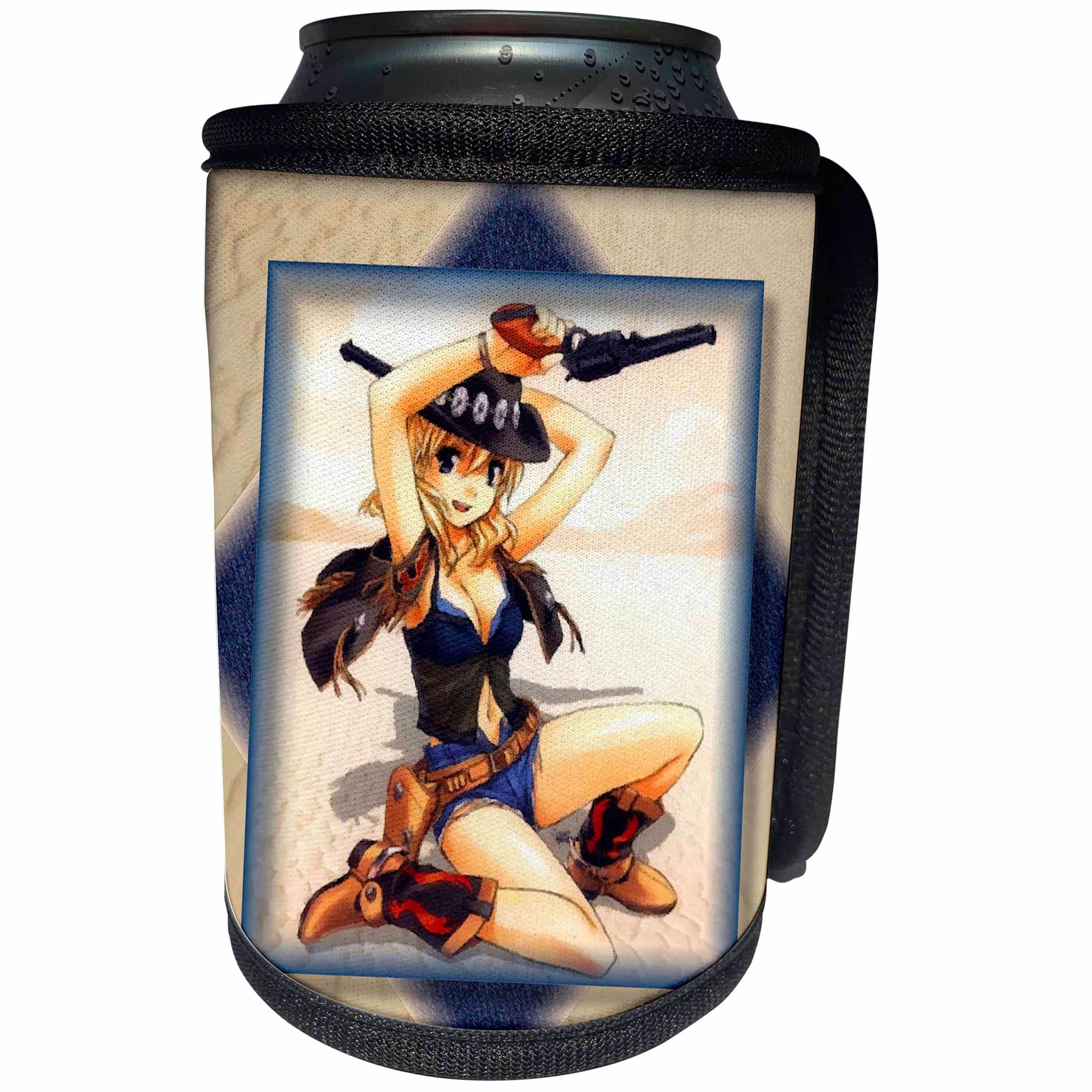 3dRose Susan Brown Designs General Themes - Anime Cowgirl - Can Cooler Bottle Wrap (cc_24103) - Can Cooler Bottle Wrap