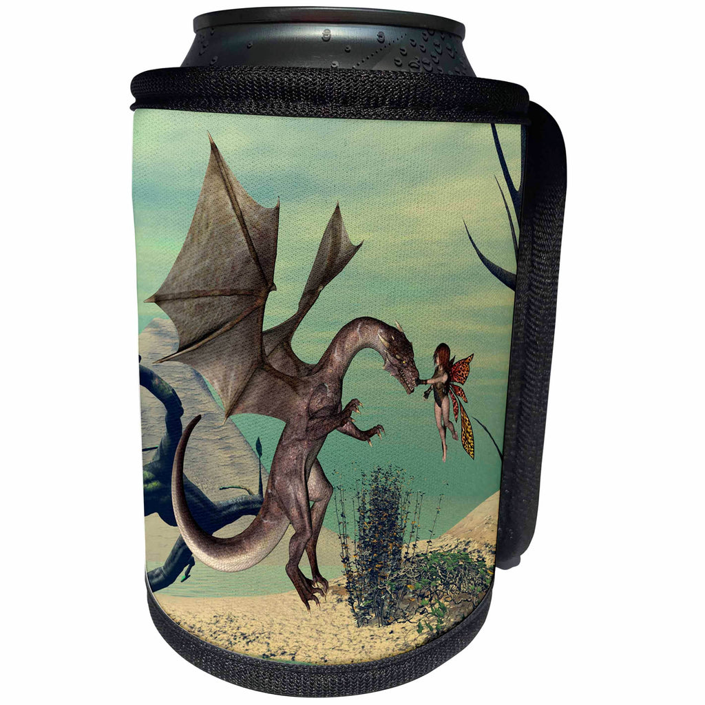 3dRose Heike Köhnen Design Fantasy - Awesome dragon with cute fairy - Can Cooler Bottle Wrap (cc_243099) - Can Cooler Bottle Wrap