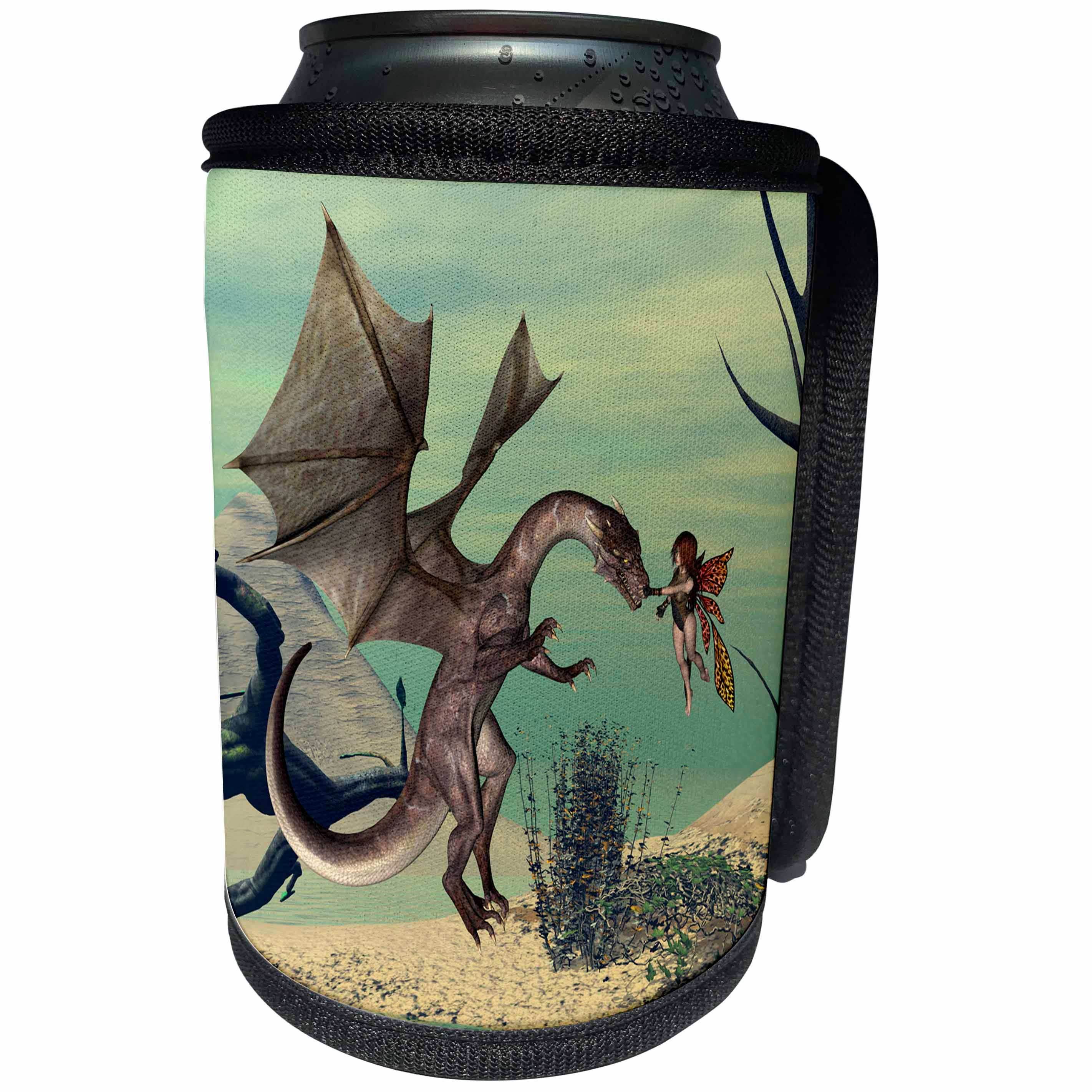 3dRose Heike Köhnen Design Fantasy - Awesome dragon with cute fairy - Can Cooler Bottle Wrap (cc_243099) - Can Cooler Bottle Wrap