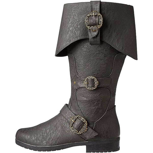 Caribbean Pirate Costume Boots - SMALL (8-9) / BLACK