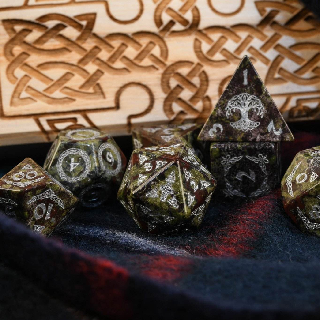 Celtic Dragon Blood Jasper Stone Dice Set – Dice Around the World Collection 'PRE-ORDER | SPRING EVENT DEAL' - 