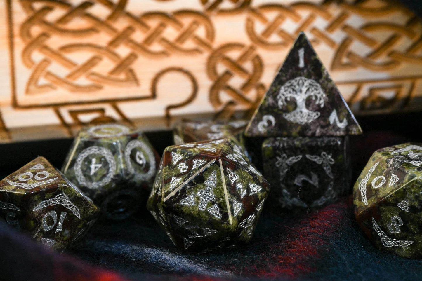 Celtic Dragon Blood Jasper Stone Dice Set – Dice Around the World Collection 'PRE-ORDER | SPRING EVENT DEAL' - 