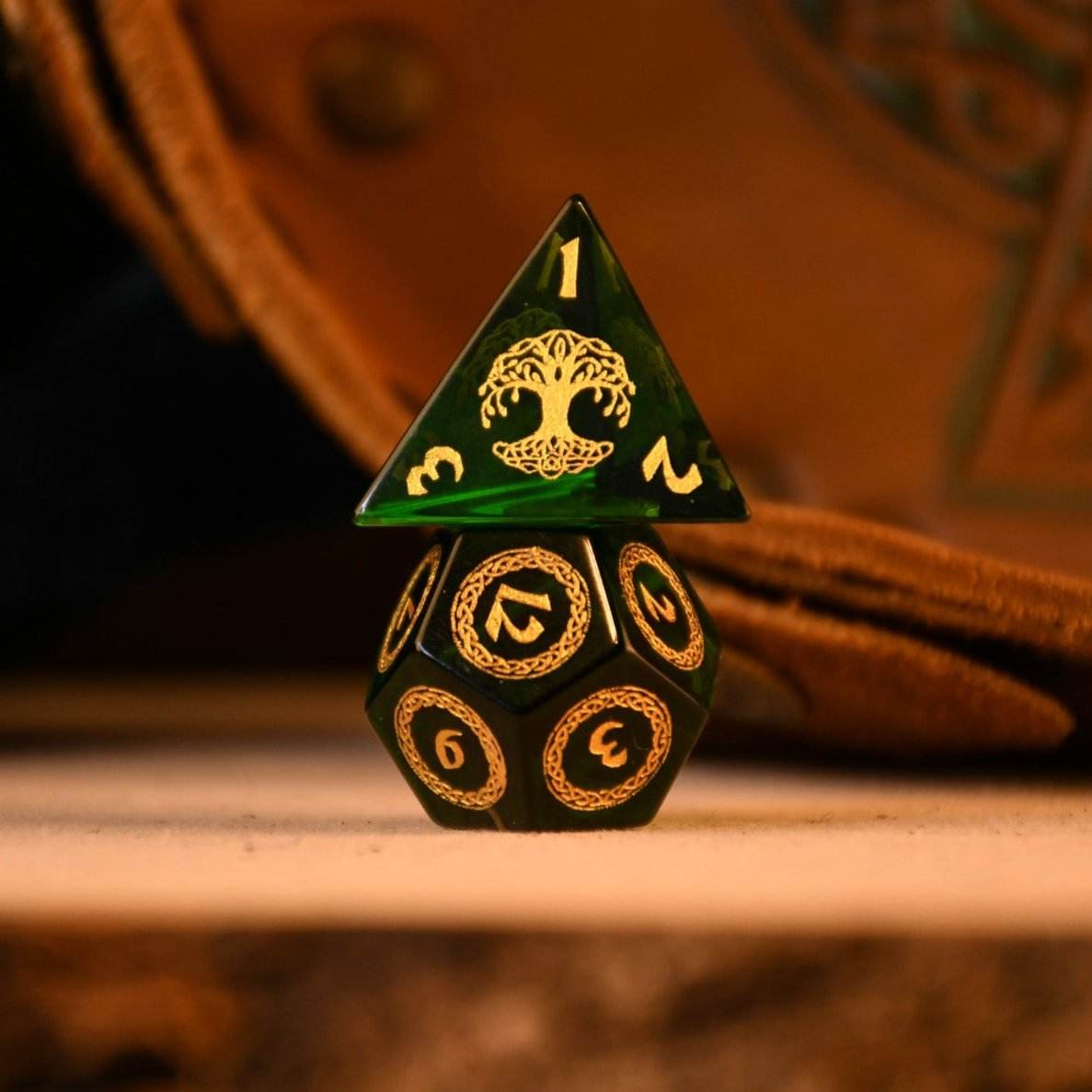 Celtic Green Glass Dice Set - Dice Around the World Collection - 