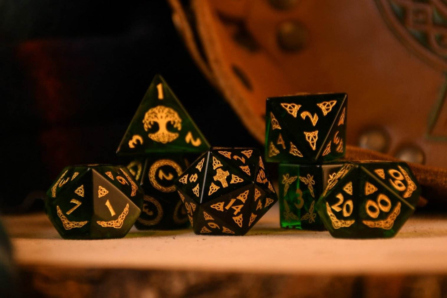 Celtic Green Glass Dice Set - Dice Around the World Collection - 
