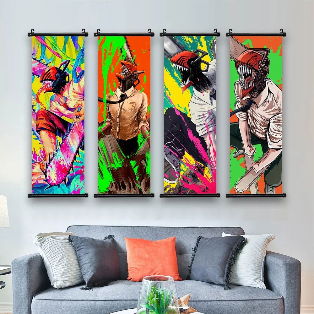 Chainsaw Man Anime Canvas Scrolls Collection, Wall Art Hanging Print Poster Home Decor