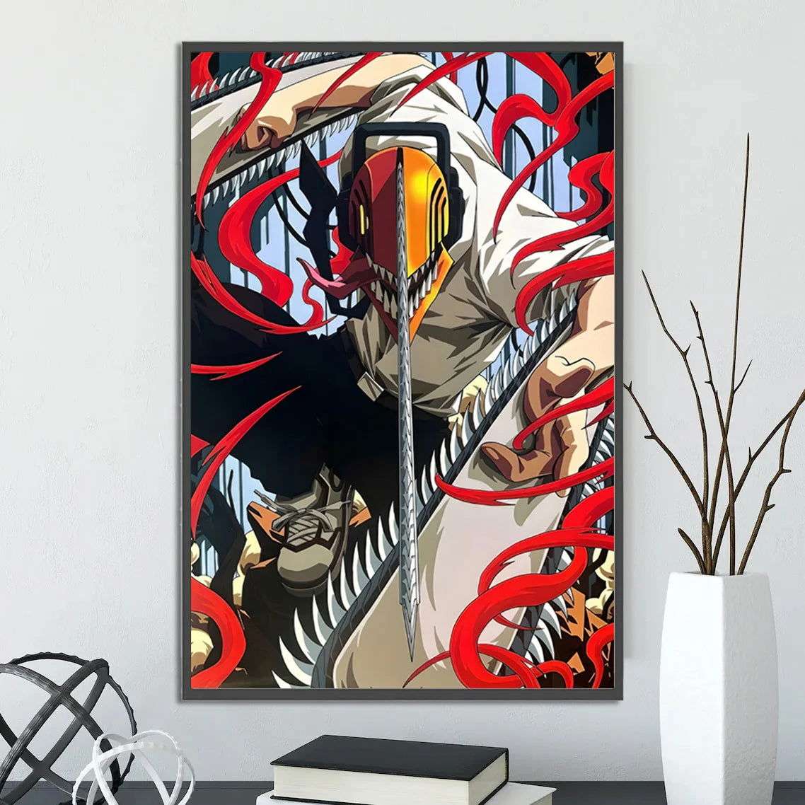 Chainsaw Man Self-adhesive Poster Wallpaper, Anime Wall Art Home Decoration Painting For Bedroom Computer Decor (Frames Not Included)