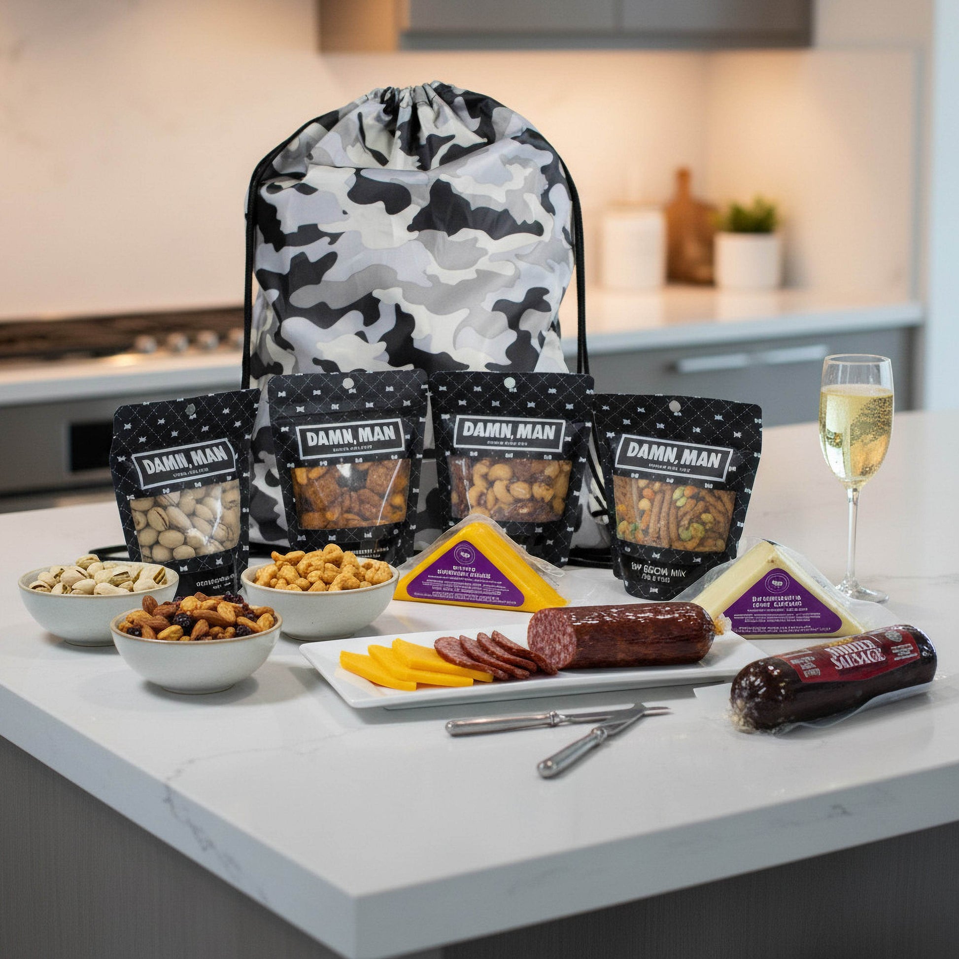 Charcuterie Meat & Cheese Gift Bag – Standard or Deluxe | Gourmet Snacks & Mixed Nuts - Deluxe