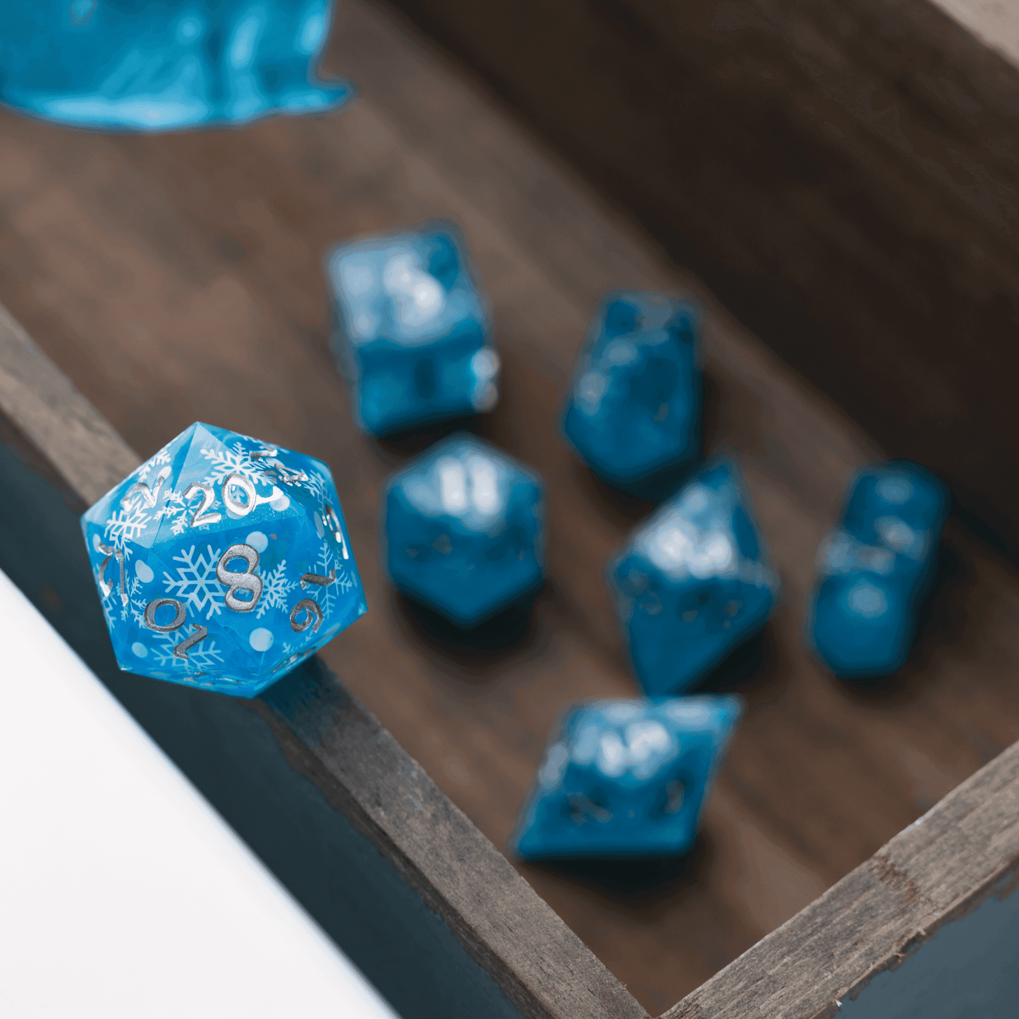 Christmas Blue Snowflake Handmade Resin DND Dice Set - 
