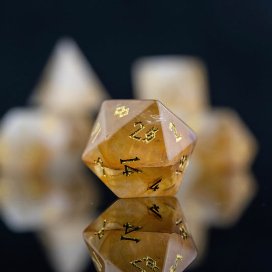 Citrine (Gold) Stone Dice Set 'PRE-ORDER | SPRING EVENT DEAL' - 