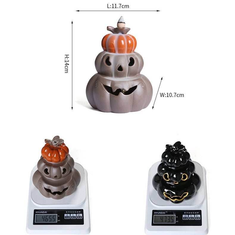 LED Lamp Pumpkin Halloween Waterfall Backflow Incense Burner - Brown