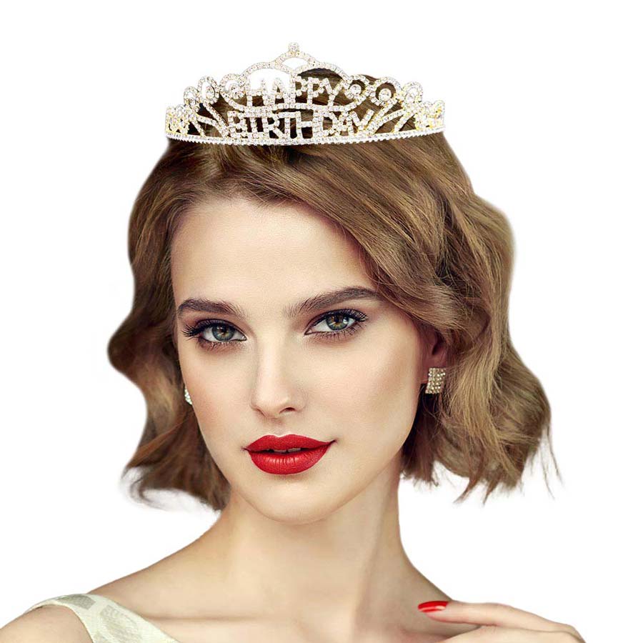 Happy Birthday Crystal Rhinestone Pave Princess Tiara