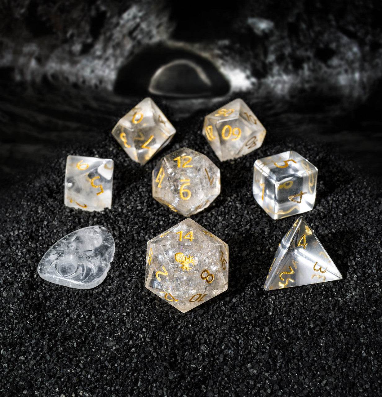 Kraken Dice - Clear Quartz Semi-Precious 8pc Dice Set for RPGs - 