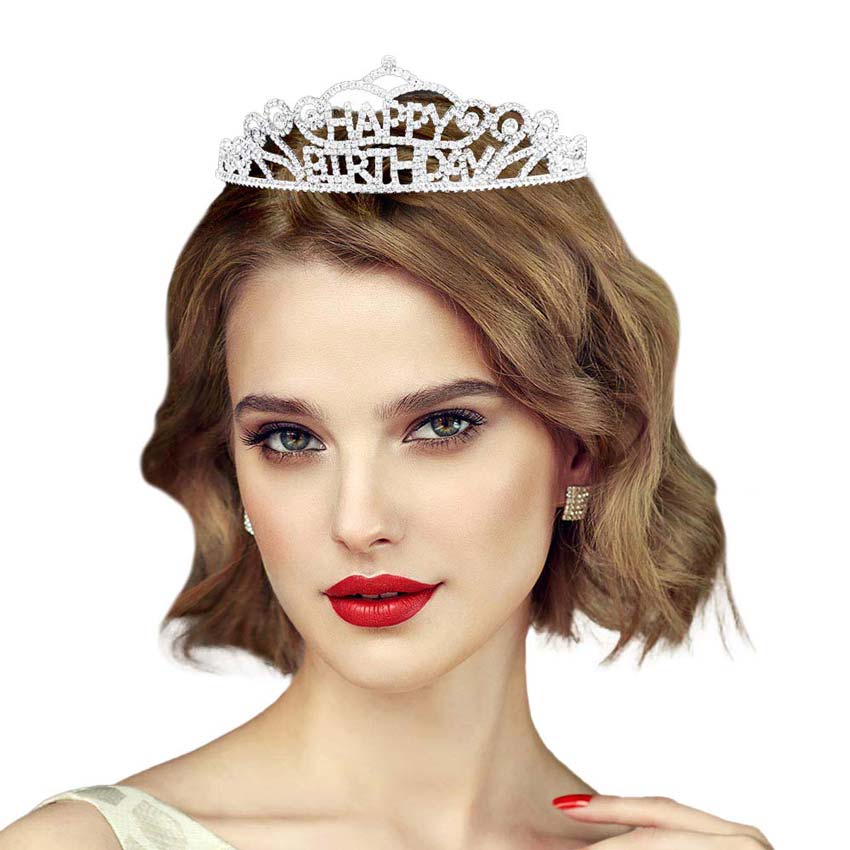 Happy Birthday Crystal Rhinestone Pave Princess Tiara