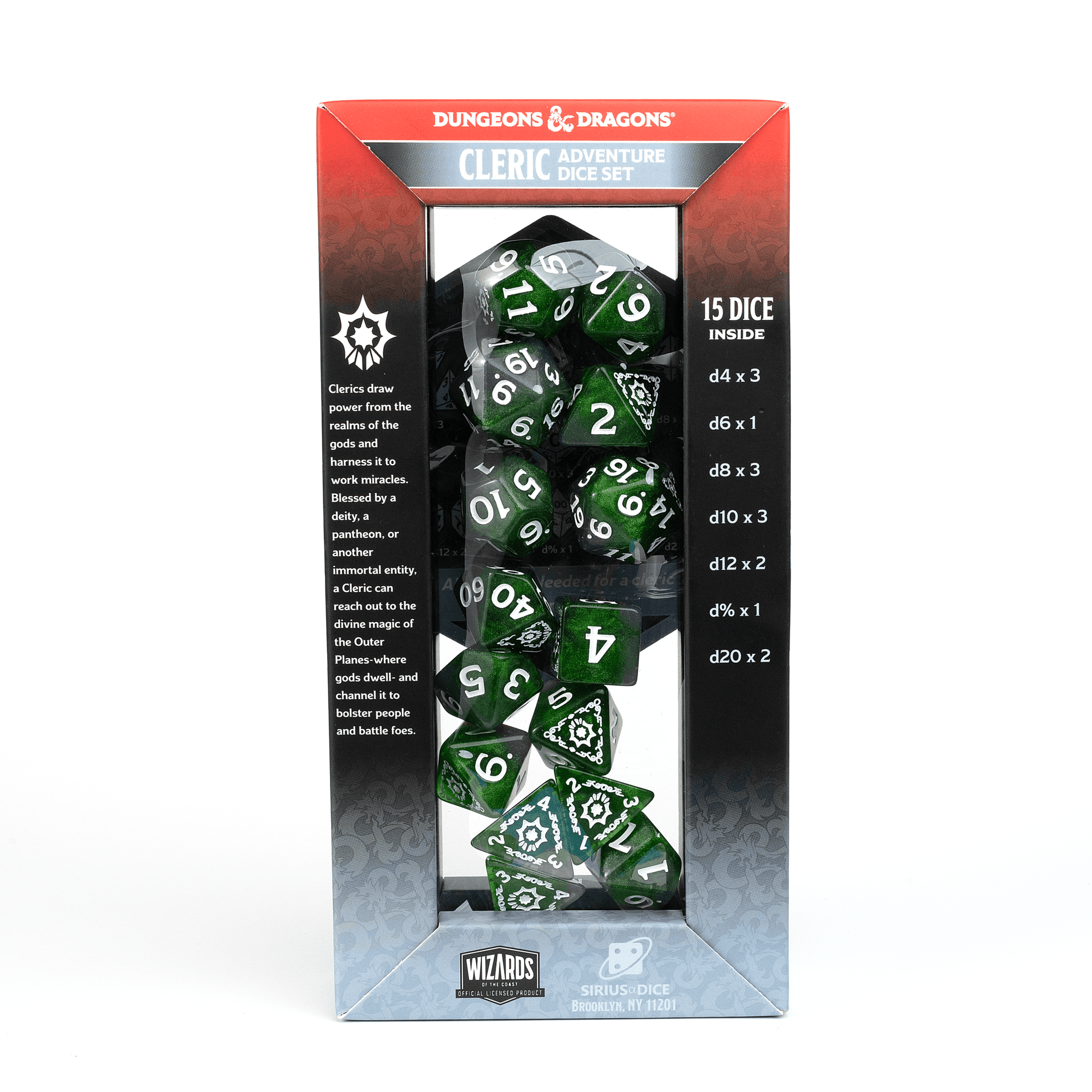 D&D Adventure Dice Set - Cleric Edition | Green 15pc Collection - 