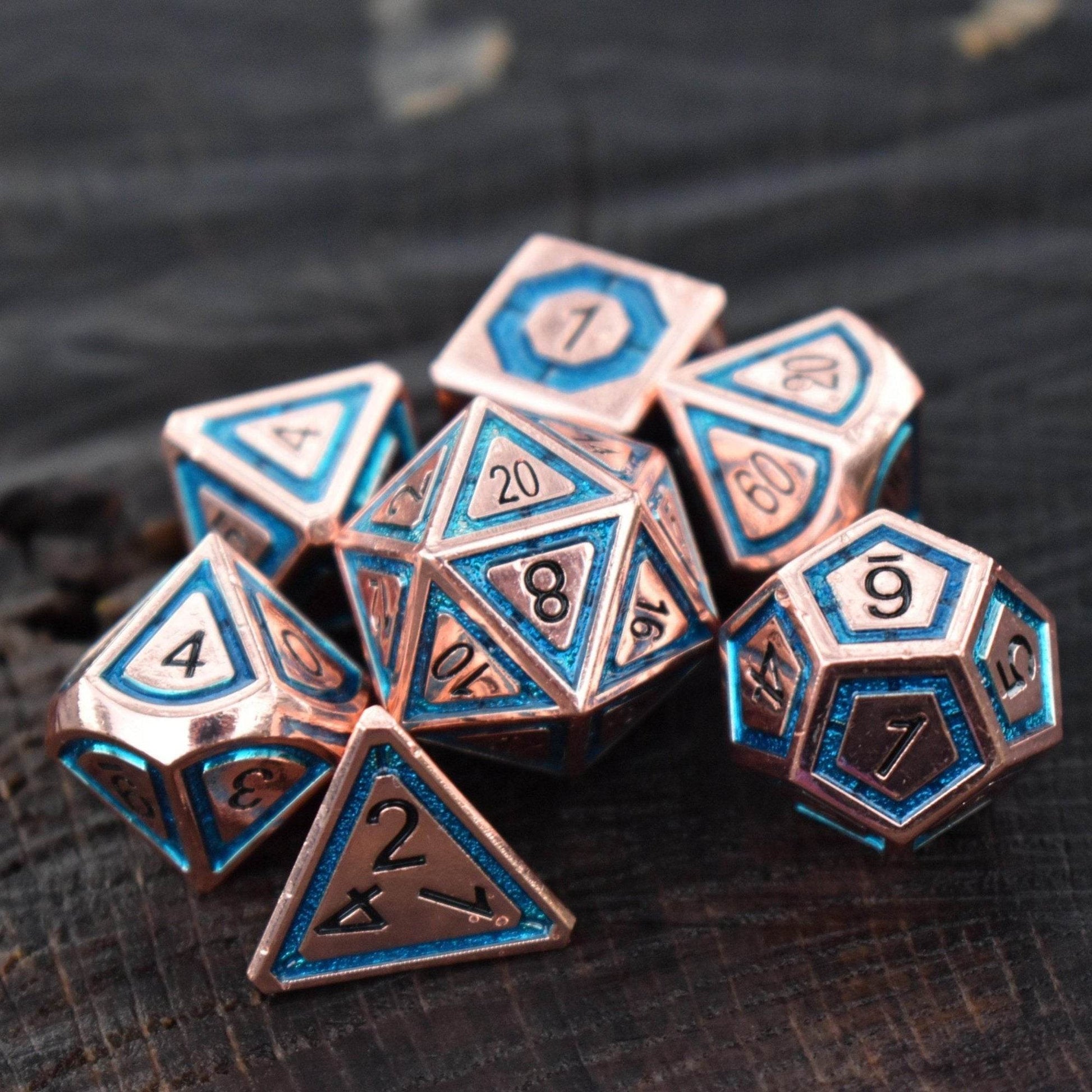 Cleric's Domain Aqua And Bronze Metal Dice Set - 