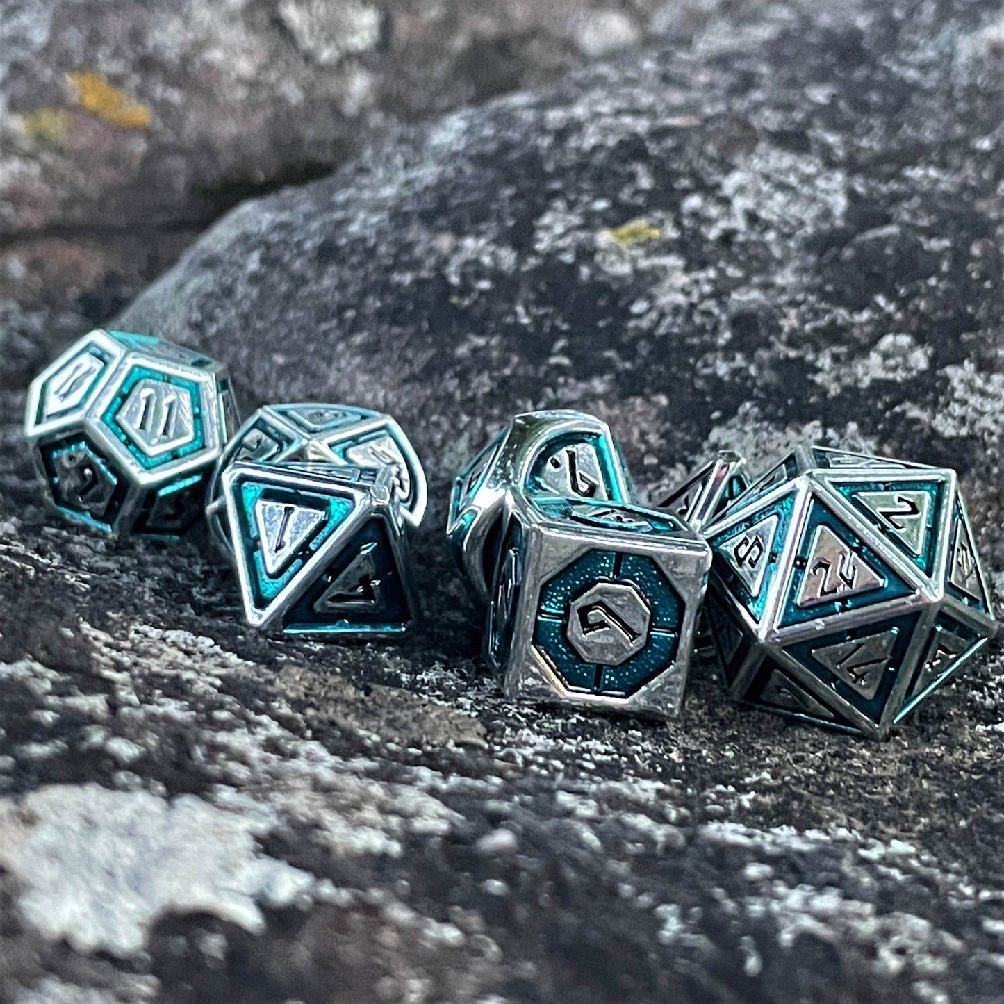 Cleric's Domain Aqua And Silver Metal Dice Set - 