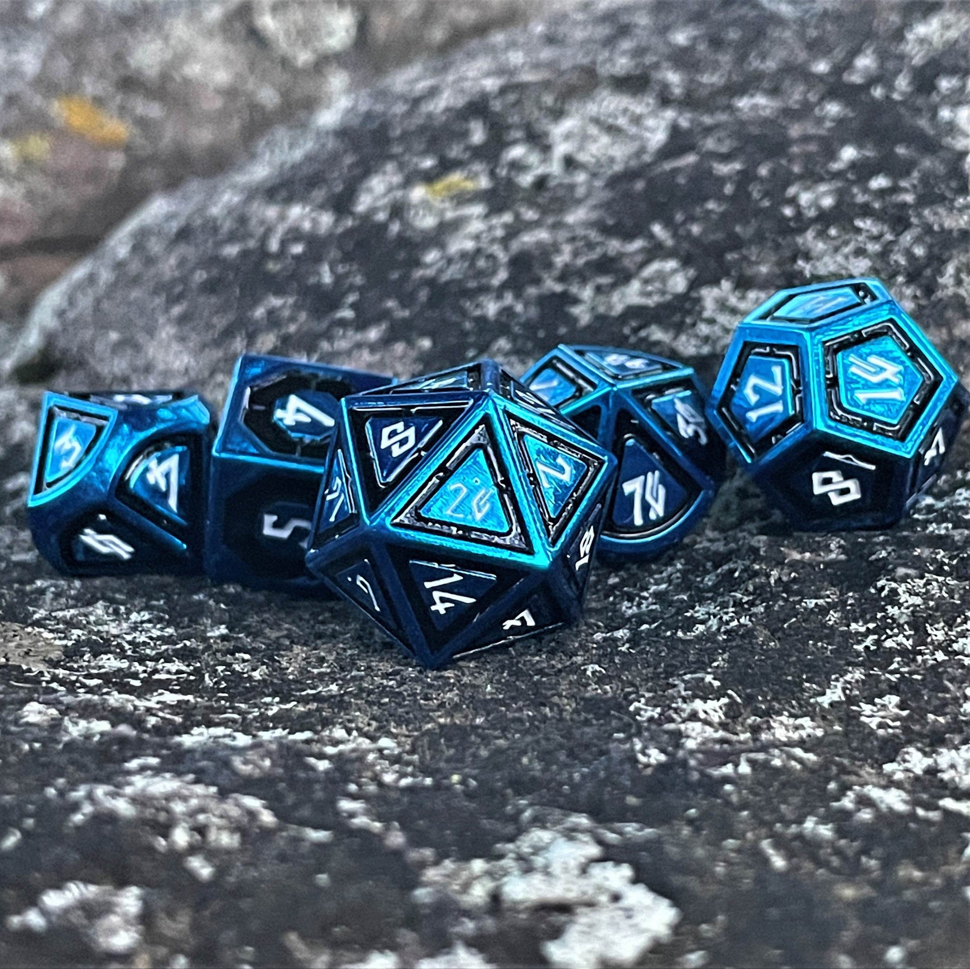 Cleric's Domain Black And Blue Metal Dice Set - 