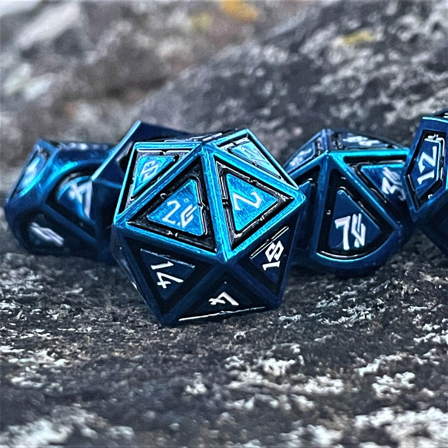 Cleric's Domain Black And Blue Metal Dice Set - 