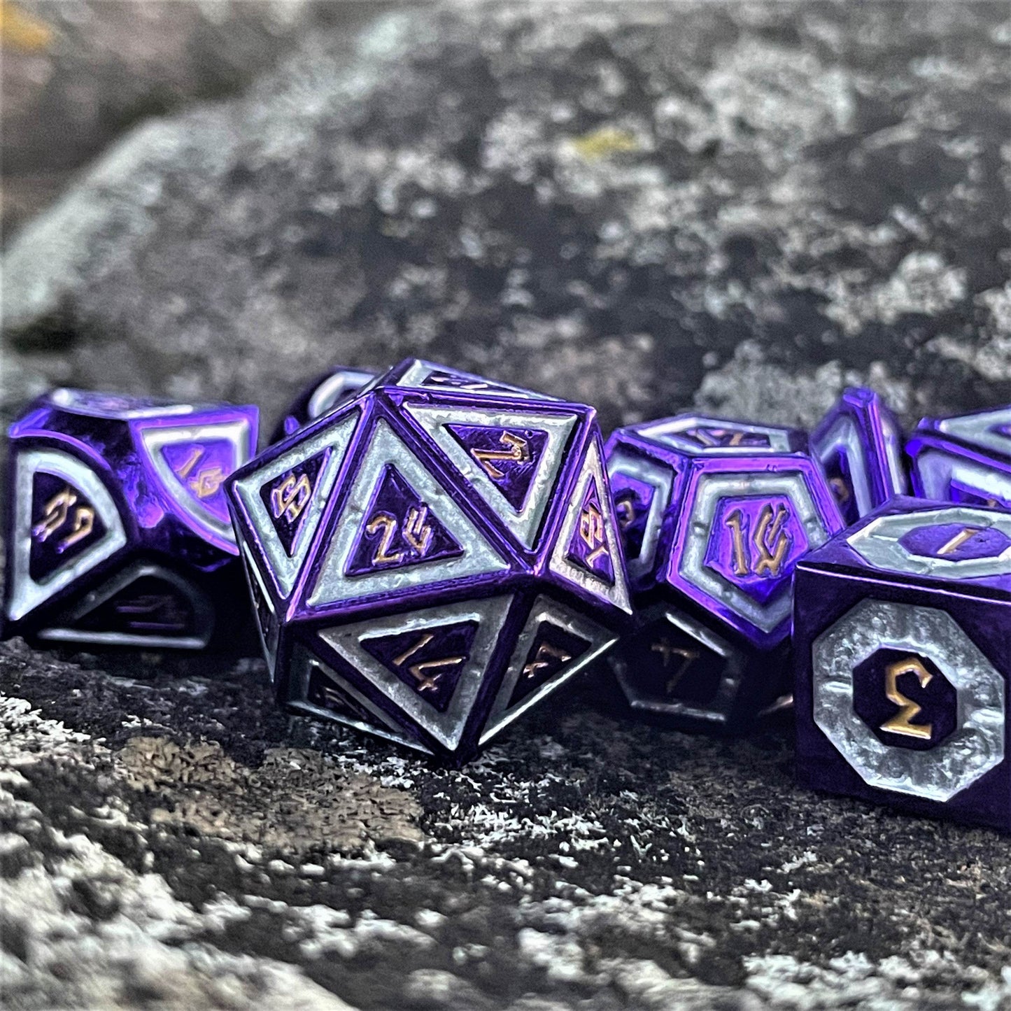 Cleric's Domain Purple And Silver Metal Dice Set 'PRE-ORDER | SPRING EVENT DEAL' - 