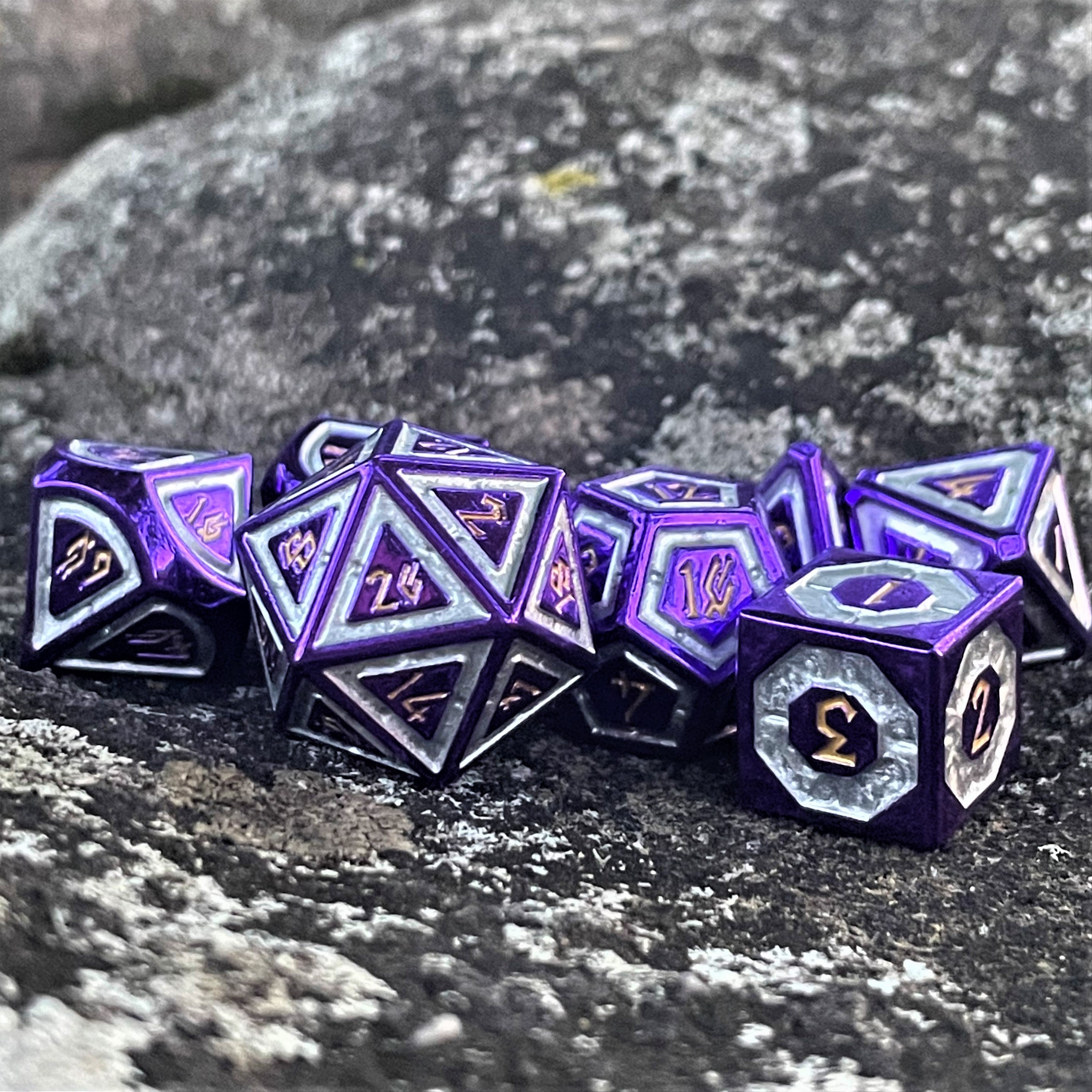 Cleric's Domain Purple And Silver Metal Dice Set