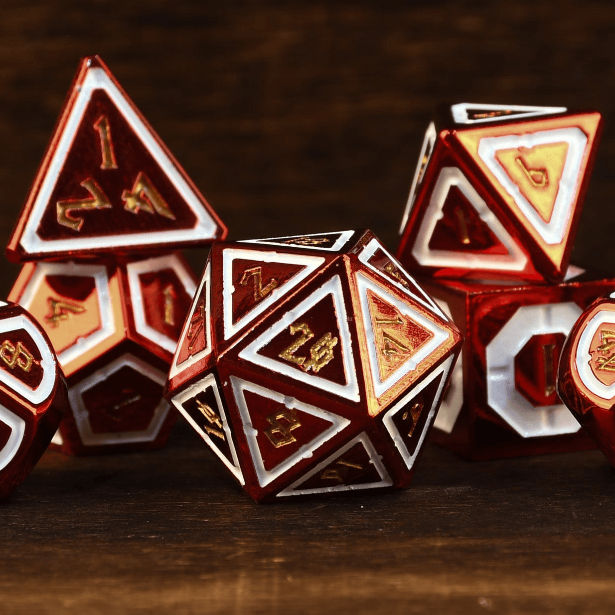 Cleric's Domain Red And White Metal Dice Set - 