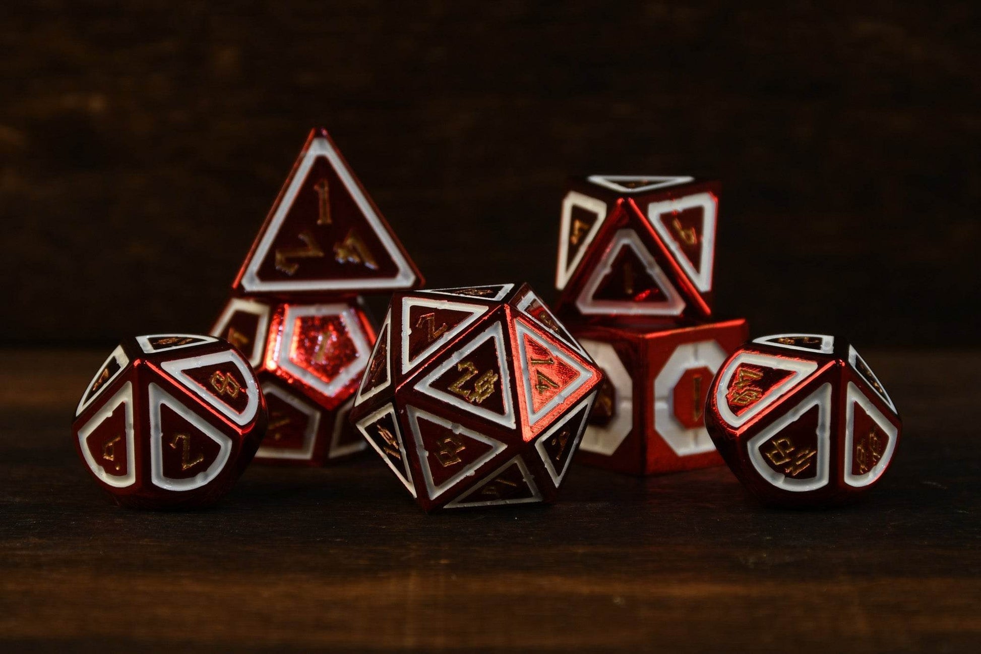 Cleric's Domain Red And White Metal Dice Set - 