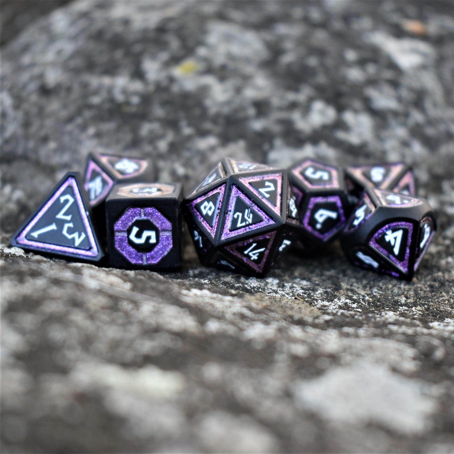 Cleric's Shadow Domain Purple And Matte Black Metal Dice Set 'PRE-ORDER | SPRING EVENT DEAL' - 