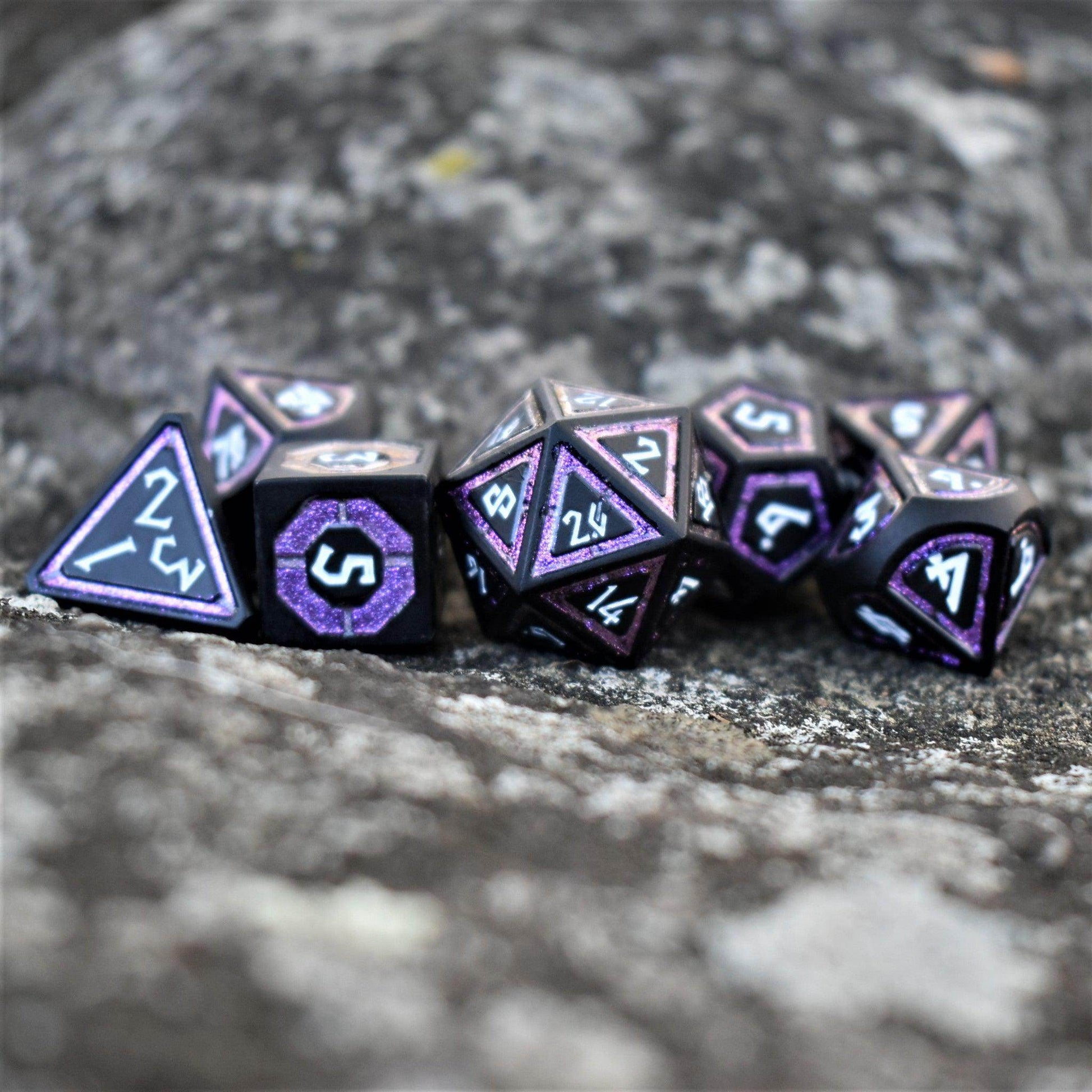 Cleric's Shadow Domain Purple And Matte Black Metal Dice Set 'PRE-ORDER | SPRING EVENT DEAL' - 