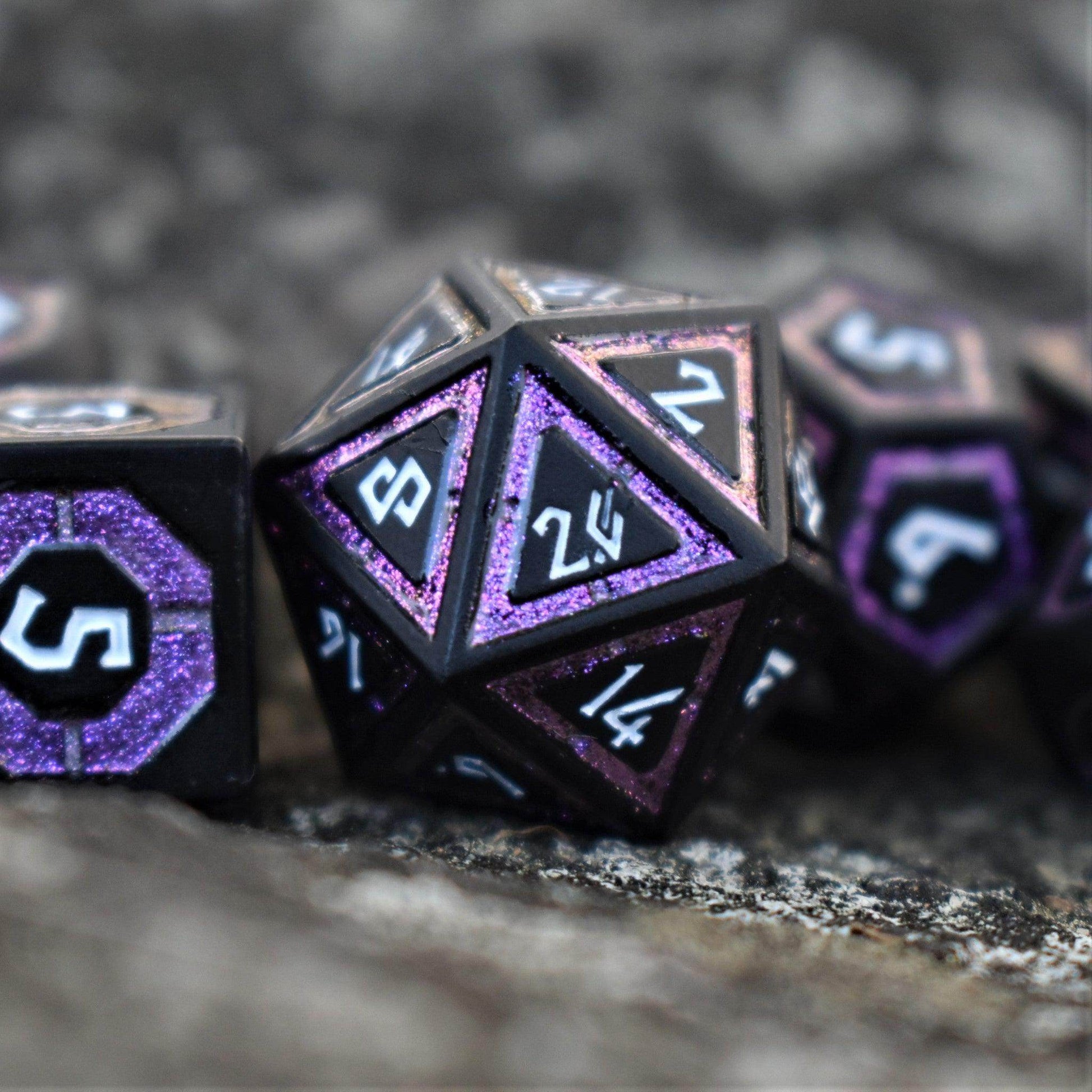 Cleric's Shadow Domain Purple And Matte Black Metal Dice Set 'PRE-ORDER | SPRING EVENT DEAL' - 