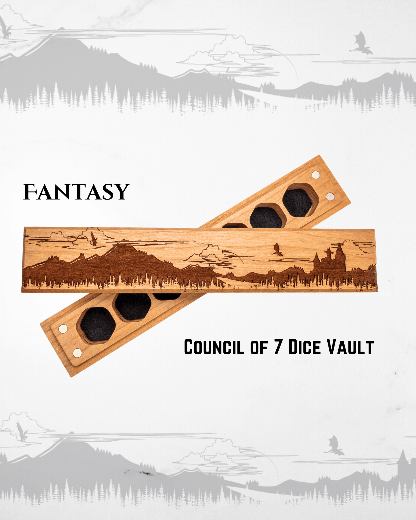 Fantasy | Engraved Council of 7 Dice Vault - Cherry