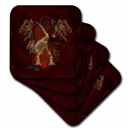 3dRose Heike Köhnen Design Fantasy - T Rex Skeleton on Vintage Background - Coasters