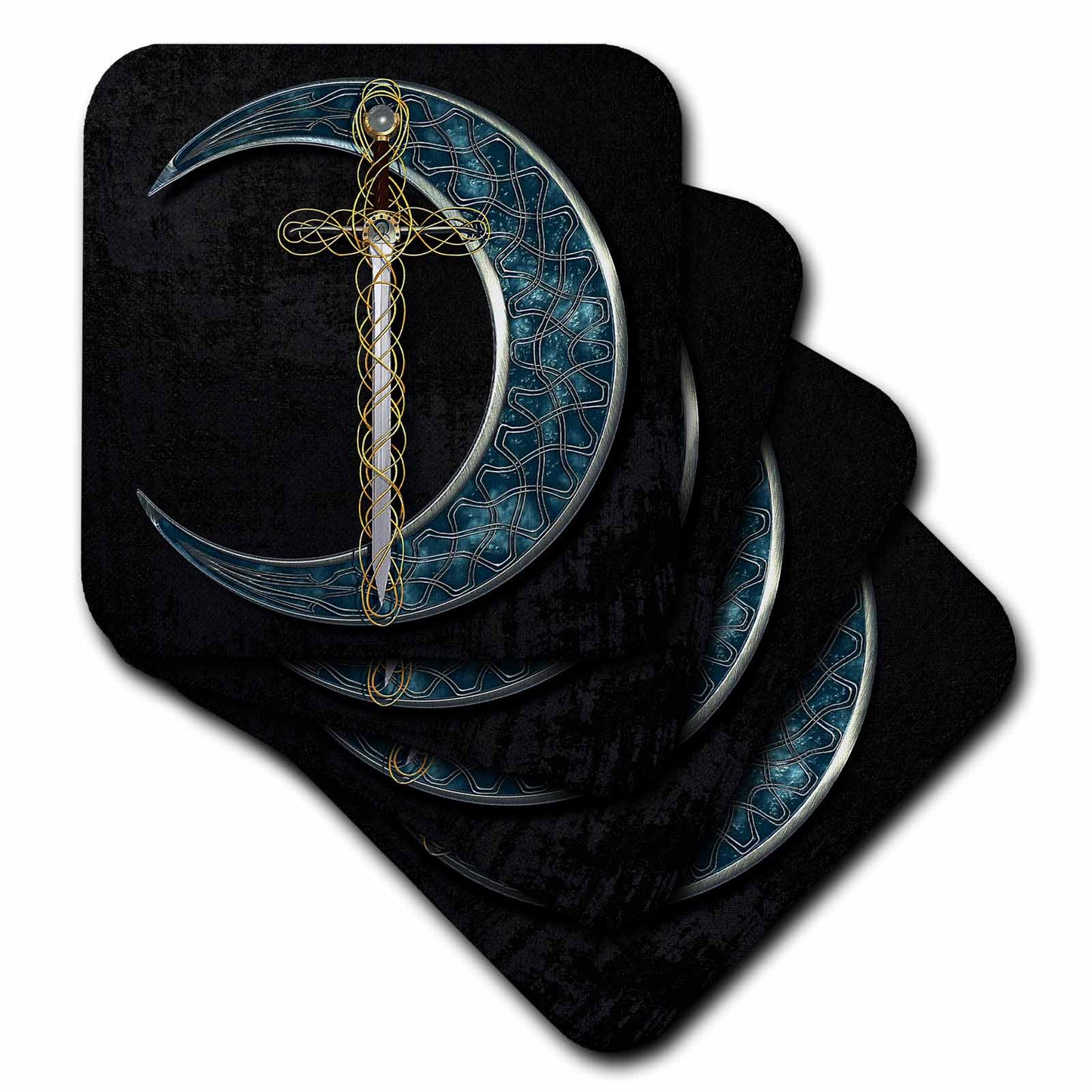 3dRose A Celtic Moon with a Fantasy Sword. - Coasters (CST_333404)