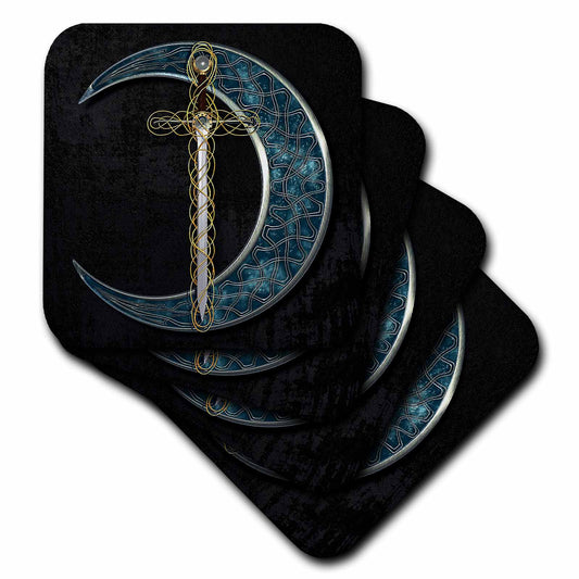 3dRose A Celtic Moon with a Fantasy Sword. - Coasters (CST_333404)