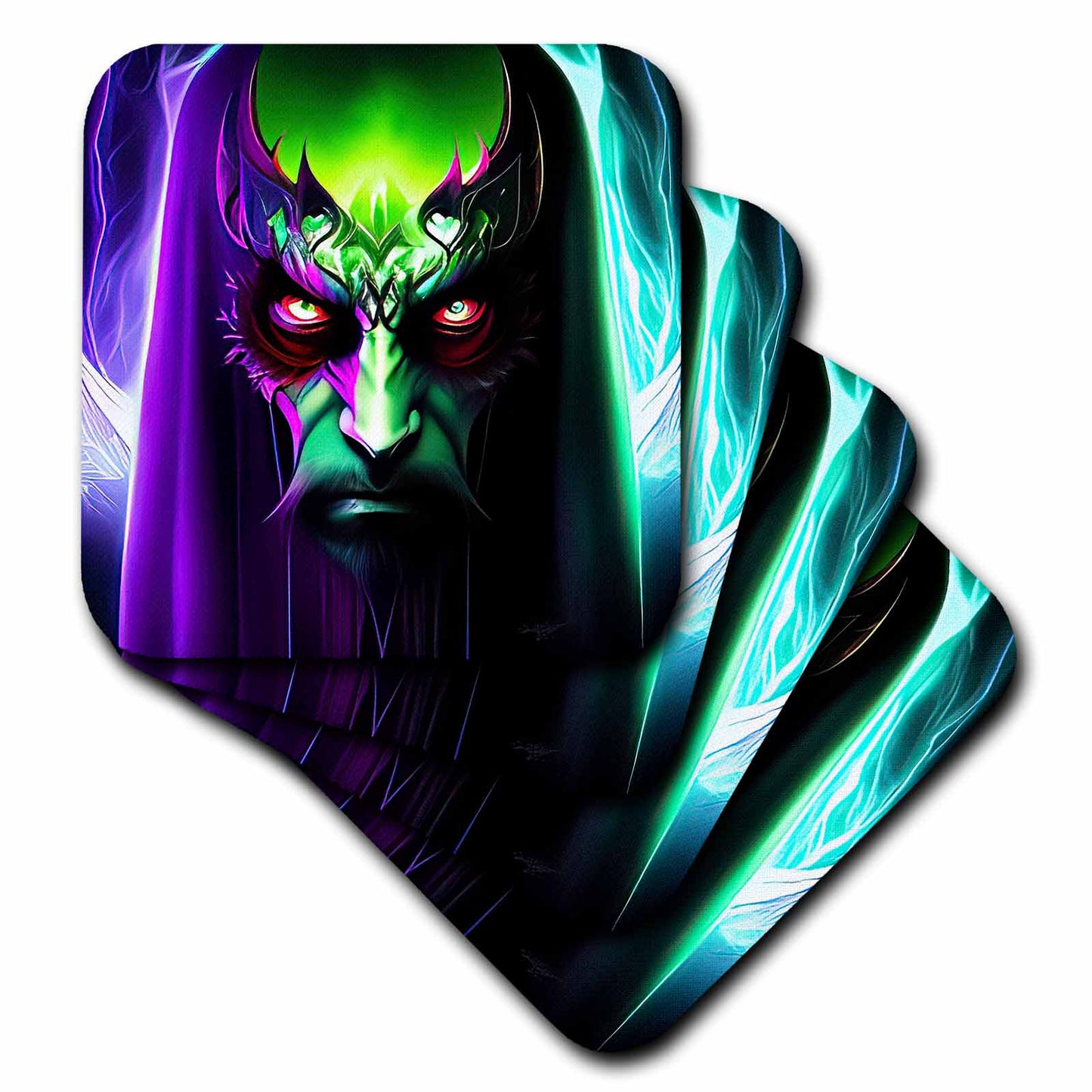 3dRose Spooky Green and Purple Monster face. Dark Fantasy Coasters (cst-378812)