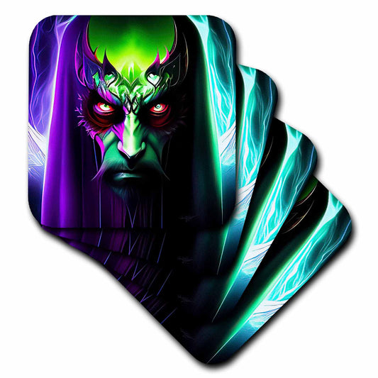 3dRose Spooky Green and Purple Monster face. Dark Fantasy Coasters (cst-378812)