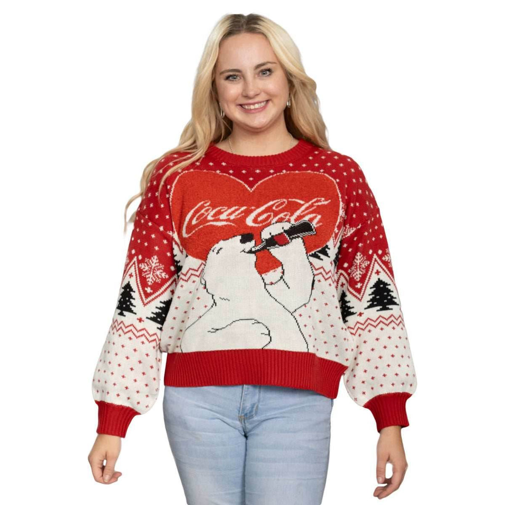 Coca Cola Heart Polar Bear Drinking Sweater - S
