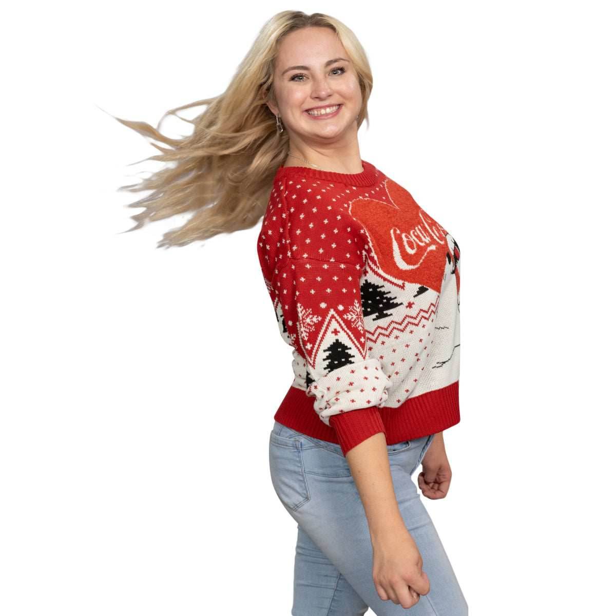Coca Cola Heart Polar Bear Drinking Sweater - S