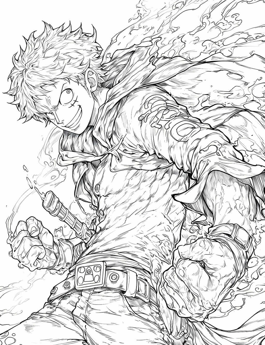 Dynamic Monkey D. Luffy Coloring Page – One Piece Downloadable Art