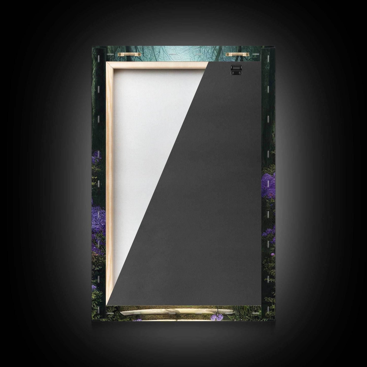 Lavender Lined Stairs Leading To The Haunted Forest, Fantasy Wall Art, framed canvas print, framed art - 8x12 Inches / Gallery Wrap Canvas - Ready To Hang