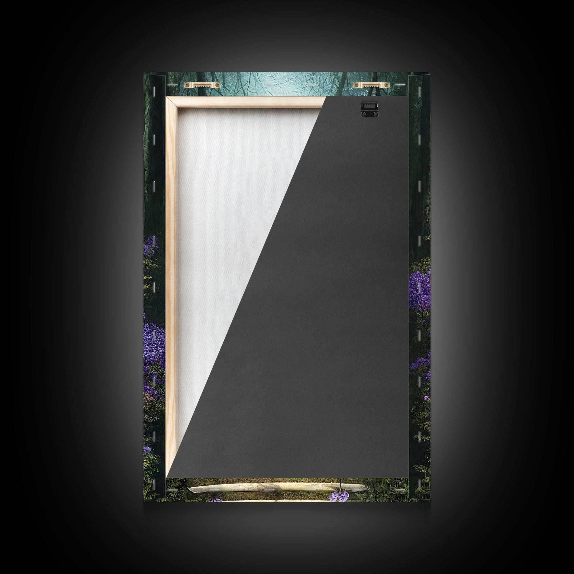 Lavender Lined Stairs Leading To The Haunted Forest, Fantasy Wall Art, framed canvas print, framed art - 8x12 Inches / Gallery Wrap Canvas - Ready To Hang