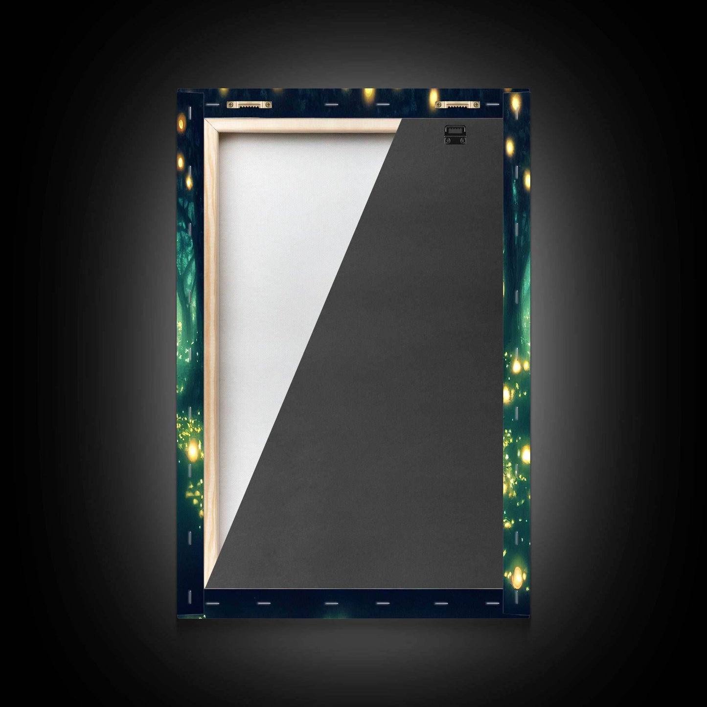 Fantasy forest wall decor, ready to hang 3 piece canvas print, 3 piece wall art, firefly wall art, Fireflies In A Fairy Forest at Night - 8x12 In. - 3 Pieces / Stretched Canvas