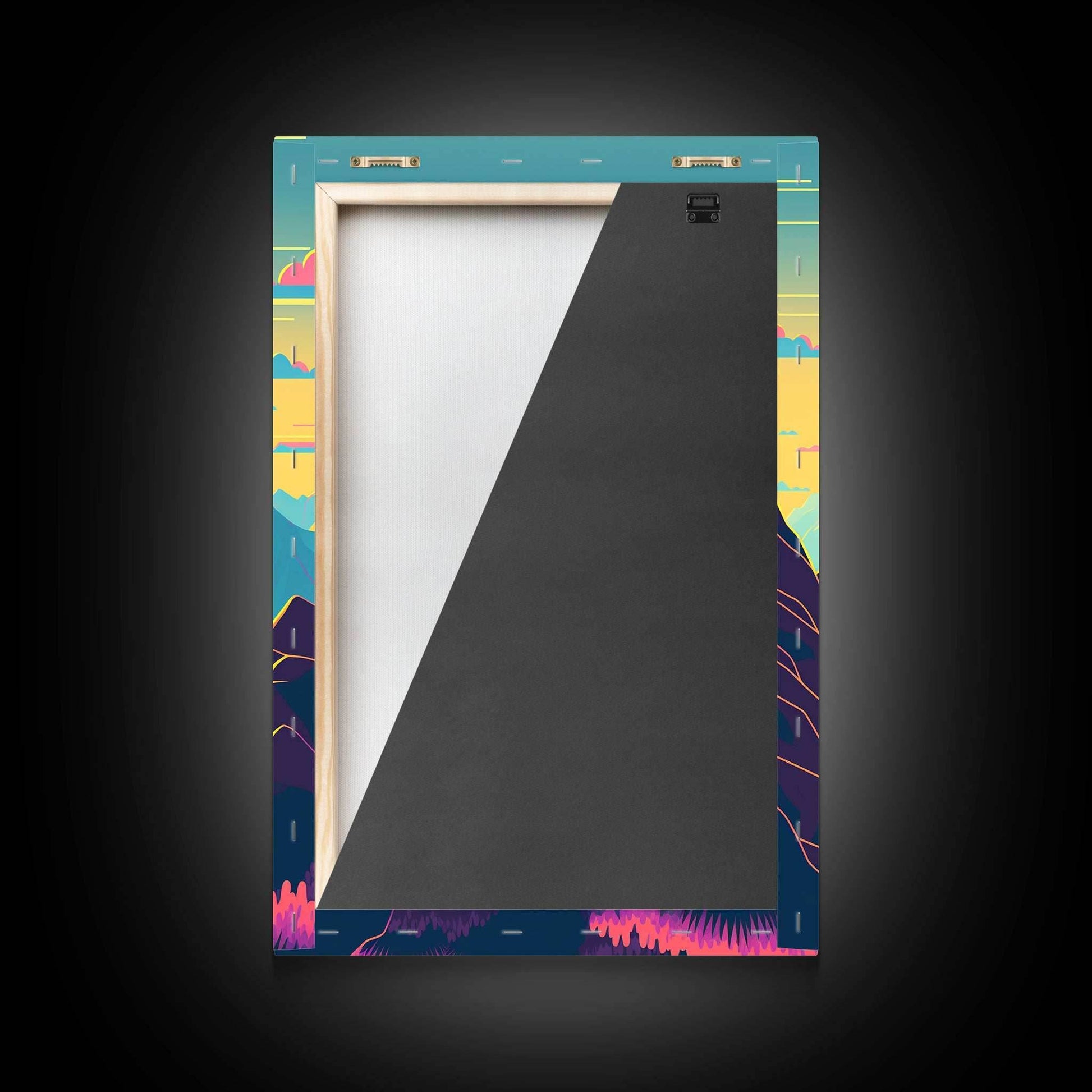 Peach Sunset, Fantasy Mountain Landscape Art, Framed Canvas Print, Minimalist Art Deco Inspired Wall Art - 8x12 Inches / Gallery Wrap Canvas - Ready To Hang