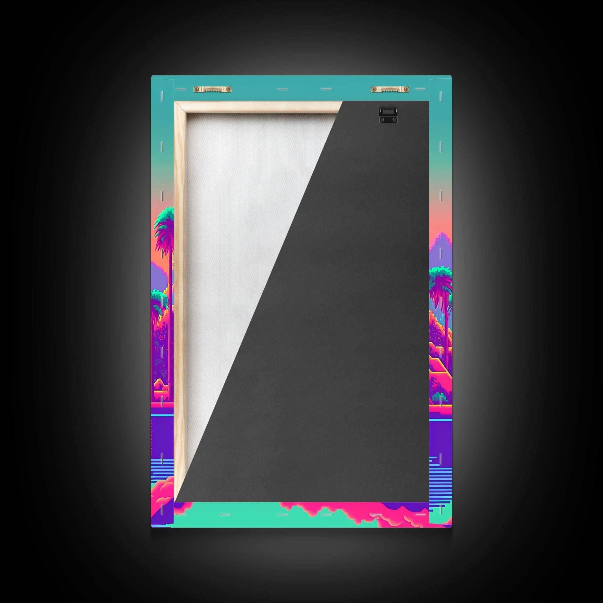 Retro Vaporwave Aesthetic Pixel Art Sunset, Turquoise and Pink Fantasy Landscape Art, Gamer Decor, Game Room Art - 8x12 Inches / Gallery Wrap Canvas - Ready To Hang