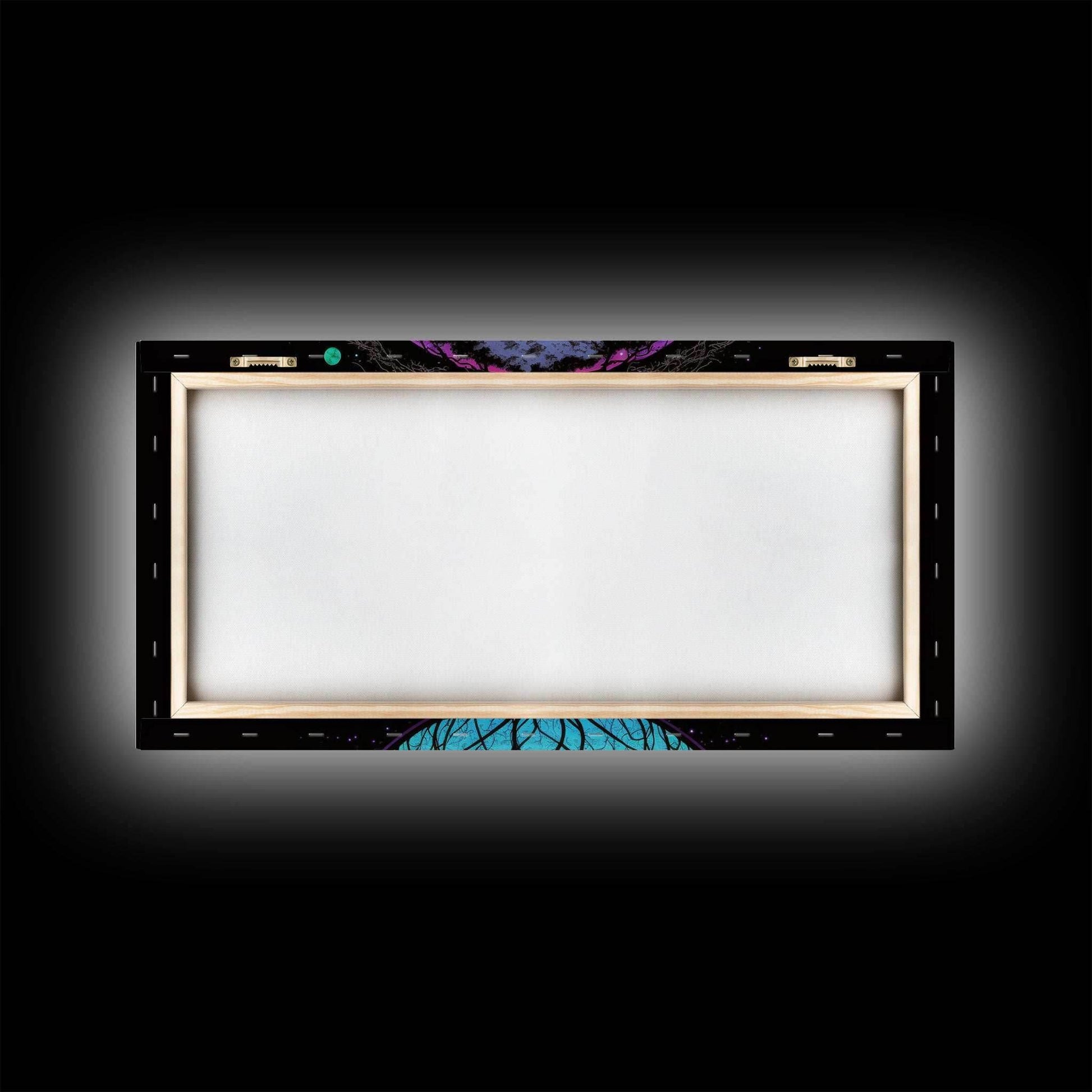 Norse Mythology Art, Synthwave Style Yggdrasil Tree of Life and the 9 Realms, Fantasy Art, Framed Canvas Print, Game Room Nordic Art - 10x20 Inches / Gallery Wrap Canvas - Ready To Hang