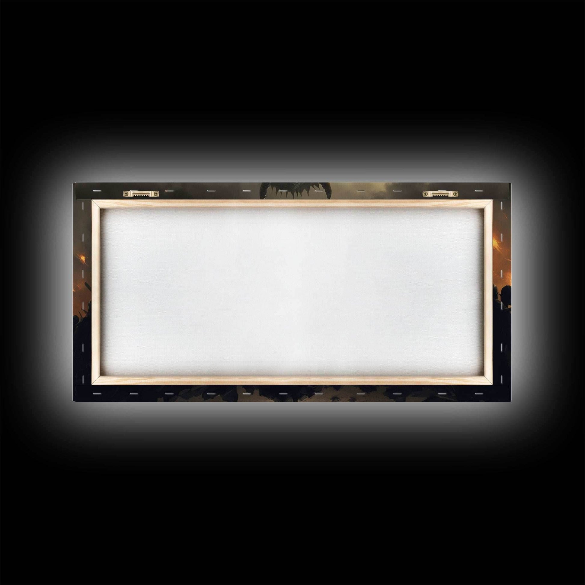 Warrior Facing Down a Dragon, Framed Canvas Print, Unique Fantasy Wall Art, In The Time of Dragons - 10x20 Inches / Gallery Wrap Canvas - Ready To Hang