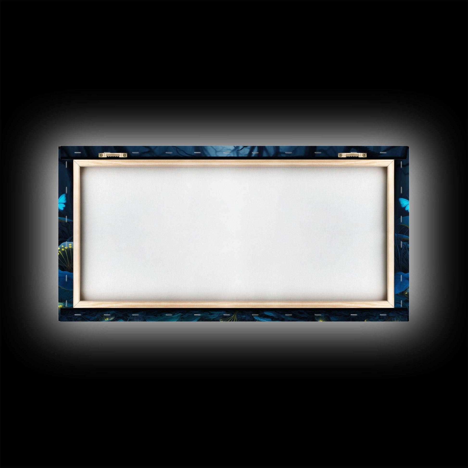 Magical Enchanted Fairy Forest, Fantasy Art, Framed Canvas Print, Bioluminescent Butterflies in an Enchanted Forest, Glowing Art - 10x20 Inches / Gallery Wrap Canvas - Ready To Hang