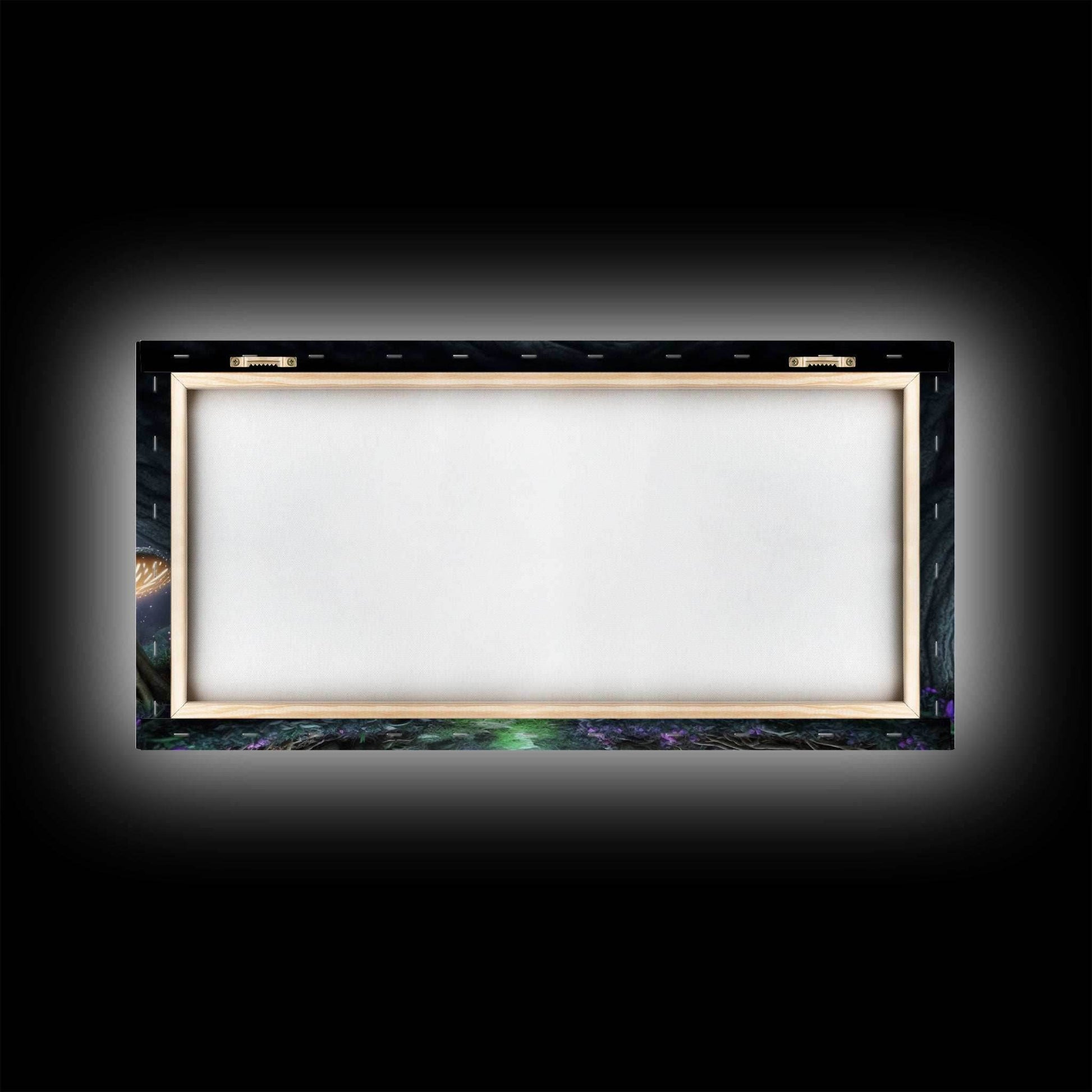 Magical Enchanted Mushroom Forest, Fantasy Art, Framed Canvas Print, Bioluminescent Butterflies in an Enchanted Forest, Glowing Art - 10x20 Inches / Gallery Wrap Canvas - Ready To Hang