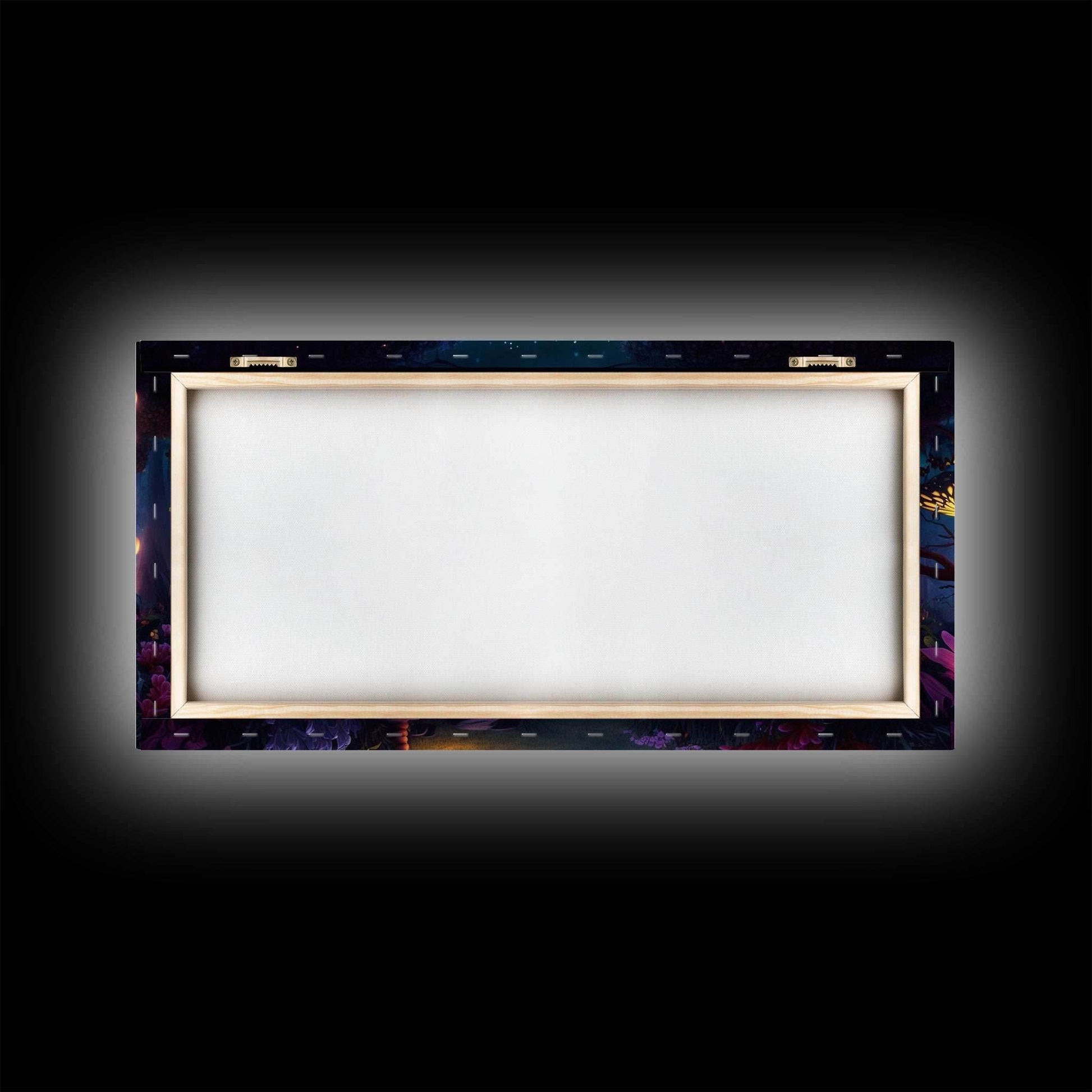 Vibrant Fantasy Forest Wall Art, The Forest Floor, Bioluminescent Glowing Butterflies, Gift, Framed Canvas Print - 10x20 Inches / Gallery Wrap Canvas - Ready To Hang