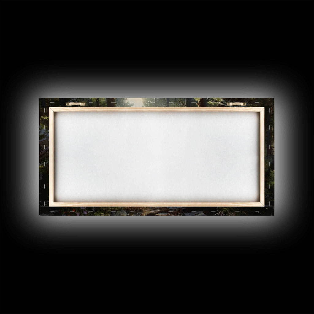 SlightlyScorched Framed Canvas Print Emerald Green Fantasy Forest, Mountain Forest Lake Landscape Minimalist Modern Art Nature Wall Decor - 10x20 Inches / Gallery Wrap Canvas - Ready To Hang