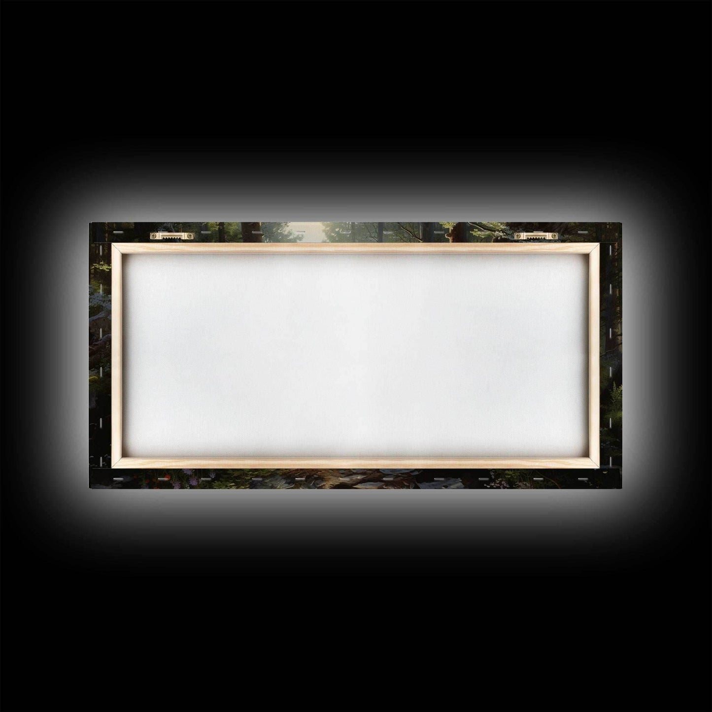 SlightlyScorched Framed Canvas Print Emerald Green Fantasy Forest, Mountain Forest Lake Landscape Minimalist Modern Art Nature Wall Decor - 10x20 Inches / Gallery Wrap Canvas - Ready To Hang